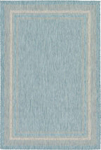 Unique Loom Outdoor Border Collection Area Rug - Soft Border (6' 1" x 9' Rectangle, Aquamarine/ Ivory)