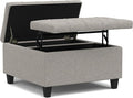 SIMPLIHOME Harrison 30 inch Wide Transitional Square Small Coffee Table Storage Ottoman in Cloud Grey , Assembled, For the Living Room and Bedroom