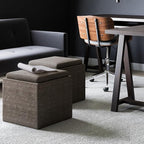 SIMPLIHOME Rockwood 18 inch Wide Contemporary Square Cube Storage Ottoman with Tray in Mink Brown Tweed Look Fabric, Assembled, For the Living Room, Entryway and Family Room