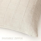 Foindtower Set of 2 Decorative Linen Check Throw Pillow Covers Neutral Farmhouse Vintage Cushion Covers Modern Boho Home Decor for Sofa Chair Couch Bedroom Living Room,22×22 Inch,Natural Beige