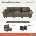 123" Cloud Modular Sectional Sofa, 3-Seater w/Deep Seat & Removable Arms, Plush Chenille for Living Room - Smoky Gray
