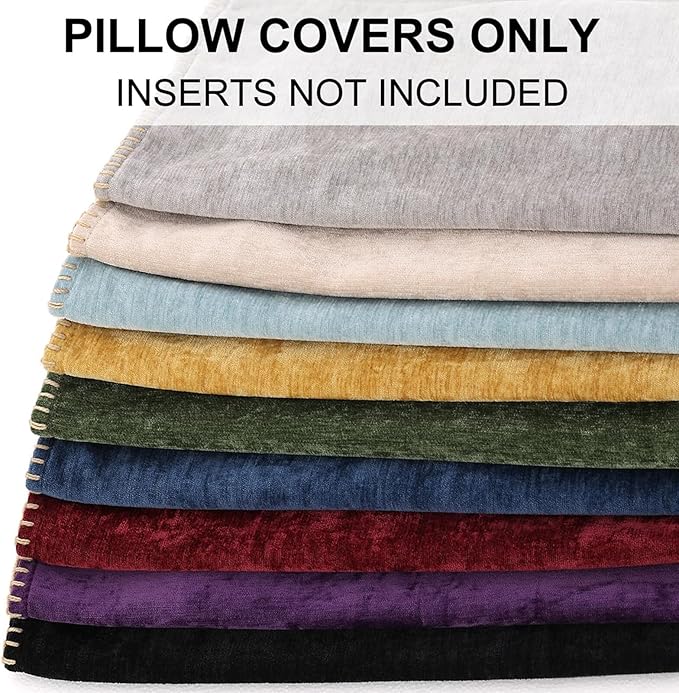 decorUhome Chenille Soft Throw Pillow Covers 12x20 Set of 2, Lumbar Velvet Farmhouse Neutral Decorative Euro Pillow Covers with Stitched Edge for Couch Sofa Bed Home Decor, Poseidon