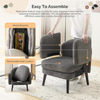 VINGLI 30.3" Wide Modern Barrel Accent Armchairs Set of 2 with Track Armrest, Solid Wooden Legs, Comfy Upholstered Club Chairs, Single Home Sofa for Living Room, Bedroom, Reading Room, Corduroy Grey