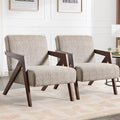 Bonzy Home Mid-Century Modern Accent Chair Set of 2 with Wood Frame, Upholstered Armchair for Bedroom & Living Room, Linen Fabric Cushion, Z-Shaped Armrest Design, Sturdy Lounge Chair,Brown
