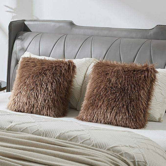 FUTEI Dark Brown Decorative Throw Pillow Covers 18x18 Inch Set of 2,Soft Cozy Faux Fine Wool Textured Cushion Case,Modern Home Luxury Decor for Couch Bed Living Room