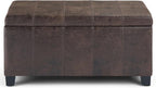 SIMPLIHOME Dover 36 inch Wide Contemporary Rectangle Storage Ottoman Bench in Distressed Brown Vegan Faux Leather, Assembled, for the Living Room, Entryway and Family Room