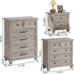 Farmhouse Bedroom Dresser and Nightstand Set of 4, 6 Drawer Tall & 5 Drawers Dresser & 2 Drawer Nightstand Set, Rustic Wood Bedroom Furniture Set for Livingroom, Hallway, Grey