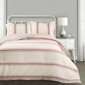 Lush Decor Farmhouse Stripe Reversible Cotton Comforter Set, 3 Piece Set, Full/ Queen, Red - Cozy F𝚊rmhouse Bedding Set - Rustic Decor - Striped Comforter - Modern Farmho𝚞se Bedroom Decor