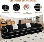 135" Modular Sectional Couch, 4-Seater with Throw Pillows Modern Teddy Fabric Foam Boneless Sofa for Living Room, Oversized with Deep Seat, No Assembly Required,Black