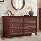 6 Drawers Dresser for Bedroom, Farmhouse 54" Wide Wood Dressers Chest of Drawers, Vintage Design TV Stand, Rustic Storage Dresser Organizer with Metal Handle Closet for Living Room, Hallway