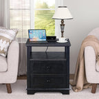 HIFYOBRO Large End Table Set of 2, 2 Drawers and Charging Station, Type-C & USB Port & Power outlets, Wooden End Table, Side Table with Storage for Living Room and Bedroom (Espresso)