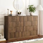 3-Piece Modern Bedroom Furniture Set, Wide 8-Drawer Dresser & 1-Drawer Nightstands Set of 2, Natural Wood Dresser and Nightstand Sets for Bedroom, Hallway, Walnut