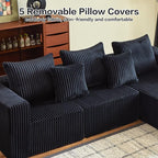 101" Boneless Couches for Living Room, Cloud Couch Sectional with Oversized Chaise, Modular Sectional Sofa Memory Foam Couch in a Box, Fluffy Corduroy Sofa for Living Room (Black)