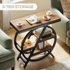 Tribesigns End Table Set of 2, 3-Tier Narrow Sofa Side Table with Storage for Living Room, Wood End Table with Geometric Metal Frame, Industrial Nightstand and Bedside Table for Bedroom, Light Brown