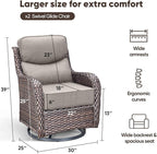 Swivel Patio Chairs Set of 2 with 6" Thick Cushion - Wicker Outdoor Swivel Rocker Patio Chairs, High Back Comfortable Outdoor Glider Chairs 360° Rotation Glider Brown Wicker-Grey Cushion