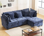103" Modular Sectional Sofa, L-Shaped Corduroy Comfy Sectional Couches for Living Room, 3-Seater Cloud Couches with 1 Ottoman, Modern Deep Seat Sofa with Large Storage, Blue
