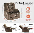 MCombo Oversized Power Lift Recliner Chair Sofa with Massage and Heat for Elderly People Petite, USB Ports, Side Pockets, Fabric R7561 (Brown, Small-Oversize)