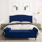 King Headboard Only, Upholstered Headboard King Size for Adjustable Bed Velvet Tufted Wall Mounted Head Board with Solid Wood Legs, Navy Blue