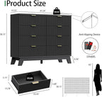 Fluted Dresser for Bedroom with 8 Drawers, 48" Wide Modern Chest of Drawers with Metal Handle, Wooden Dresser TV Stand, Wood Closet Clothes Storage Drawer Organizer for Living Room, Hallway, Black