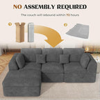 144" Cloud Sectional Couches for Living Room, Convertible U-Shape Couch with Ottoman, 6 Seater Modular Sectional Sofa,DarkGary Chenille