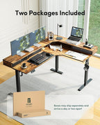 FEZIBO L Shaped Electric Standing Desk, 63x48 inch Large with Drawers | Reversible Tabletop, 2 Memory Height Settings | Home Office & Gaming Height-Adjustable Table, Rustic BrownTop/Black Frame