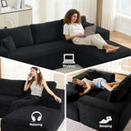 106" Cloud Modular Sectional Sofa Couch,L-Shape Modern Boneless Sectional Couch with Deep Seat,Upholstered Couches for Living Room Bedroom,No Assembly Required,Black