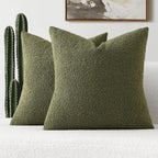 FUTEI Pack of 2 Moss Green Decorative Throw Pillow Covers 20x20 Inch Soft Cozy Solid Boucle Textured Cushion Case,Modern Home Decor for Couch Bed Living Room