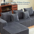 101" Boneless Sectional Couch,Compressed Memory Foam Couch in a Box, Modular Sectional Sofa with Oversized Chaise, Corduroy Boneless Sofa for Living Room, No Assembly Required (Grey)