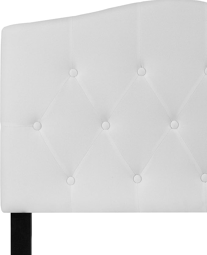 EMMA + OLIVER Twin Size Tufted Upholstered Headboard with Adjustable Metal Bed Rail Slots, Modern Fabric Upholstered Twin Headboard, White