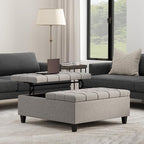 SIMPLIHOME Harrison 40 inch Wide Transitional Square Large Coffee Table Storage Ottoman in Cloud Grey , Assembled, For the Living Room and Bedroom