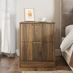 3-Piece Modern Bedroom Furniture Set, Wide 9-Drawer Dresser & 2-Drawer Nightstands Set of 2, Natural Wood Dresser and Nightstand Sets for Bedroom, Hallway, Walnut