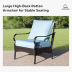 MFSTUDIO 4 Pieces Outdoor Patio Furniture Set, Metal Outdoor Conversation Set, Rattan Wicker Patio Sectional Sofa Set with 2 x Fixed Single Sofa, 3-Seat Sofa, 1 x Coffee Table, Blue