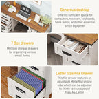 Vabches Farmhouse 60.6” Executive Desk with 7 Drawers, Computer Desk with File Drawer for Hanging Files A4, Workstation for Home Office, Study.Unique White