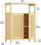 HITNET Rattan Bathroom Storage Cabinet, Bamboo Floor Cupboard with 2 Doors, Freestanding Side Organizer for Living Room, Kitchen, Entryway, Natural