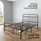 Golden Gate Beds Vintage Style Metal Bed Frame with Wrought Iron Headboard and Footboard, Classic Platform Bedframe with Storage, No Box Spring Needed, Mattress Foundation, Black, Full Size