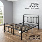 Golden Gate Beds Victorian Vintage Style Metal Bed Frame with Wrought Iron Headboard and Footboard, Classic Platform Bedframe Storage, No Box Spring Needed, Mattress Foundation, Black, California King