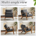VINGLI Solid Wood Wide Armrests Accent Chair,Upholstered Mid Century Modern Chair with Pillow,Comfy Reading Chair Farmhouse Arm Chair,Chairs Living Room,Bedroom,Guest Room,Linen Fabric,Dark Grey