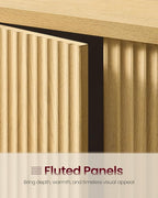 VASAGLE MAXE Collection - Buffet Cabinet Set of 2, Fluted Console Cabinet, Sideboard with Adjustable Shelf, Mid Century Modern Buffet Table, 15.8 x 29.9 x 31.5 Inches, Oak Beige UZH2505001