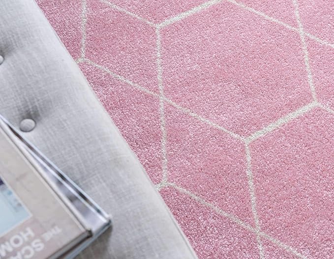 Unique Loom Trellis Frieze Collection Area Rug - Geometric (3' Square, Light Pink/ Ivory)