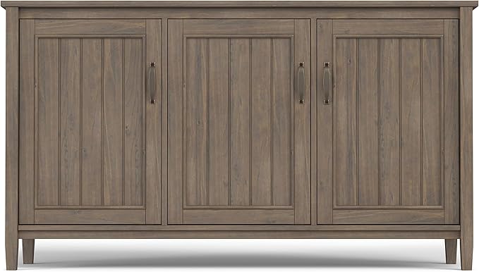 SIMPLIHOME Lev SOLID WOOD 60 inch Wide Contemporary Wide Storage Cabinet in Smoky Brown for the Living Room, Entryway and Family Room