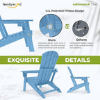 nevilywood Folding Adirondack Chair with Cup Holder Set of 4, HDPE Patio Chairs,All-Weather Outdoor Chairs for Backyard, Deck,Fire Pit-LightBlue