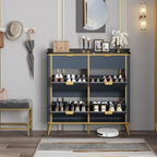 Fluted Shoe Storage Cabinet with 4 Flip Drawers & 2 Drawers, Freestanding Hidden Shoe Organizer with Adjustable Shelves, Wood Narrow Shoe Rack Cabinet for Entryway, Foyer, Hallway, Navy Blue