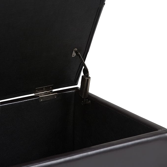 SIMPLIHOME Sienna 33 inch Wide Transitional Rectangle Storage Ottoman Bench in Tanners Brown Vegan Faux Leather, Assembled, For the Living Room, Entryway and Family Room