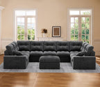 High Back Boneless Couch, Oversized U Shaped Cloud Couch with Versatile 2-Pack Pillow Blankets, Corduroy Modular Sectional Sofa with Ottoman, No Assemble Sectional Couches for Living Room