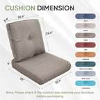 Outdoor Chair Cushion Set, 25 x 22 Deep Seat Cushion, Patio Chair Cushions for Outdoor, Include 1 Seat Cushion and 1 Back Cushion, Gray