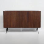 NTC Veil Modern Sideboard with 3 Doors, Buffet Cabinet with Vertical Groove Design and Metal Legs, Storage Cabinet for Living Room, and Hallway, Effortless Assembly - Dark Walnut