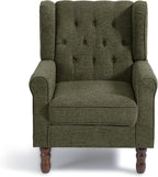 Accent Chair, Upholstered Armchair with Button Tufted High Back & Solid Wood Legs, Comfy Wingback Reading Single Sofa Chair for Small Spaces, Living Room, Bedroom (Green, Set of 2)
