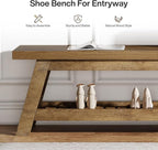 Tribesigns 55" Wood Entryway Bench with Shoe Storage, Large 2-Tier Narrow Hallway Foyer Seating Bench with Open Shelves for Entryway, Bedroom, Mudroom