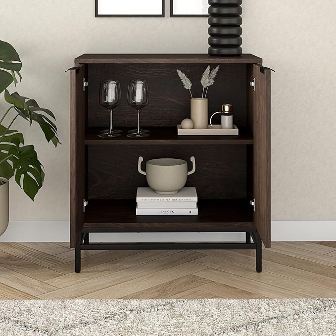 Henn&Hart 28" Fluted Wooden Accent Cabinet, Modern Ribbed Sideboard Buffet Cabinet with 2 Doors and an Adjustable Shelf for Living Room, Dining Room, Bedroom or Entryway, Alder Brown