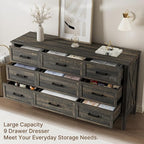 LYNSOM Farmhouse 9 Drawers Dresser for Bedroom, Wood Rustic Wide Chest of Drawers with Deep Drawers, Metal Handle, Storage Dressers Organizer for Entryway, Hallway, Dark Rustic Oak